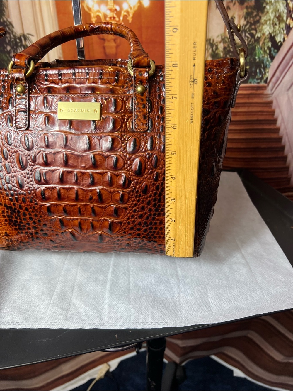 Brahmin Mini Asher Brown Pecan Croc-Embossed Leather Satchel with Strap ππΉ - Picture 5 of 17